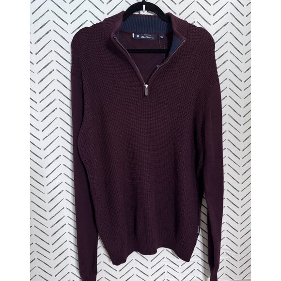 Ben Sherman Popcorn Texture Quarter-Zip Sweater Dark Red Men’s Large NWT - Picture 1 of 8
